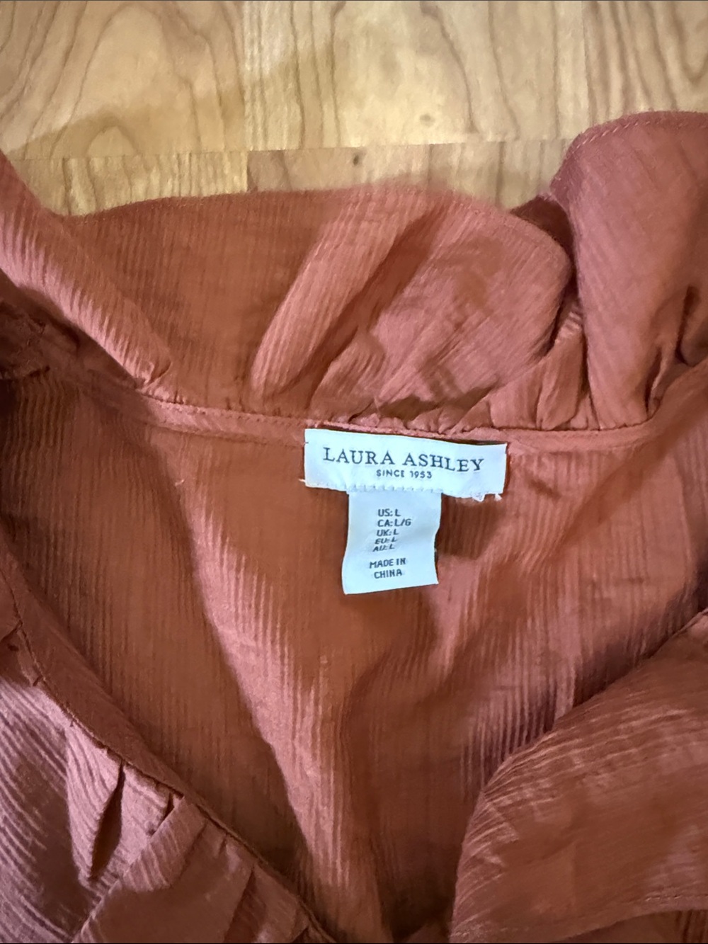 Laura Ashley Rust Ruffle-Front Button Blouse - Picture 4 of 5